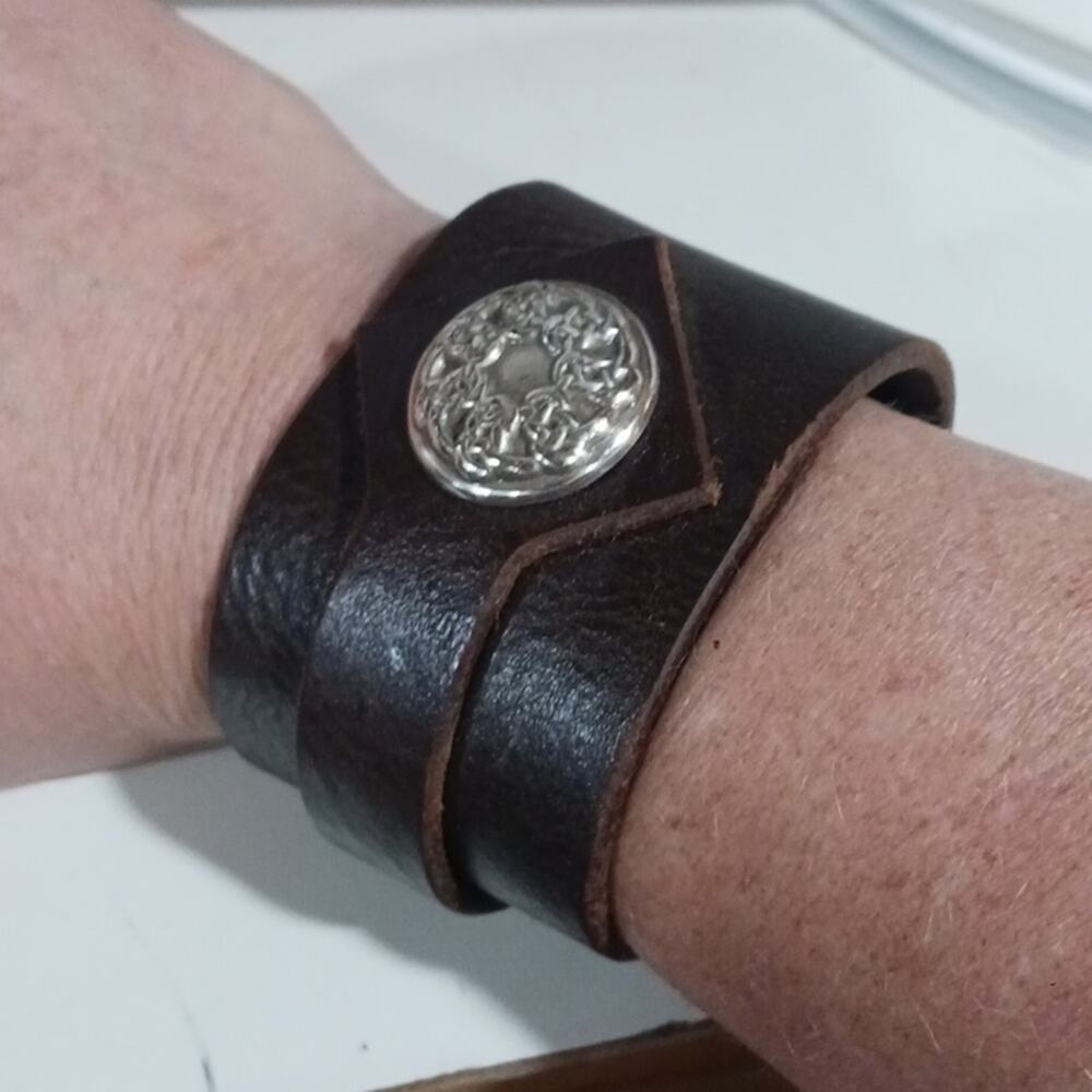 Leather Cuff Bracelet Silver button